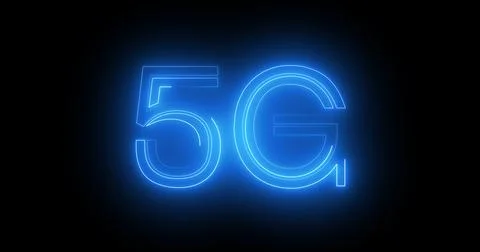 5G neon background text moving animation on black background, concept of gl.. Stock Illustration