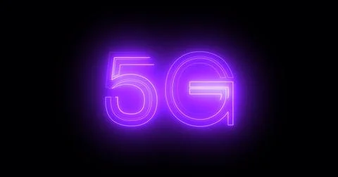 5G neon background text moving animation on black background, concept of gl.. Illustrazione stock