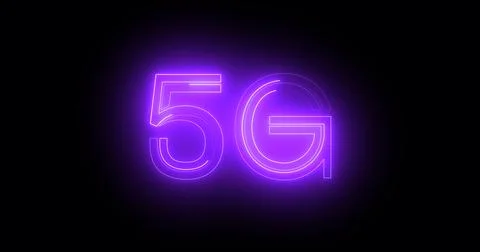 5G neon background text moving animation on black background, concept of gl.. Illustrazione stock