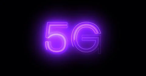 5G neon background text moving animation on black background, concept of gl.. Stock Illustration