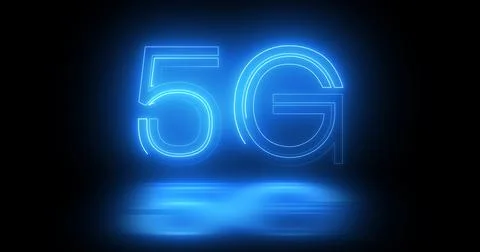 5G neon background text moving animation on black background, concept of gl.. Stock Illustration