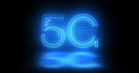 5G neon background text moving animation on black background, concept of gl.. Stock Illustration