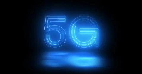 5G neon background text moving animation on black background, concept of gl.. Stock Illustration