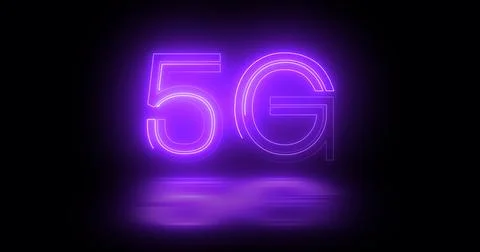 5G neon background text moving animation on black background, concept of gl.. Stock Illustration