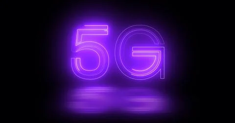 5G neon background text moving animation on black background, concept of gl.. Illustrazione stock