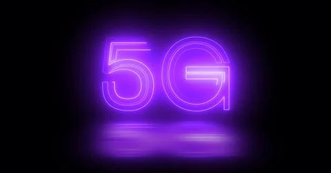 5G neon background text moving animation on black background, concept of gl.. Illustrazione stock