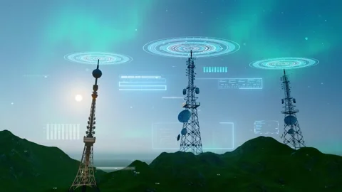 5G network base station tower transmits signal Stock Footage 318564949