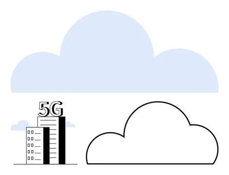 5G network building alongside cloud elements, emphasizing technological advan Illustrazione stock