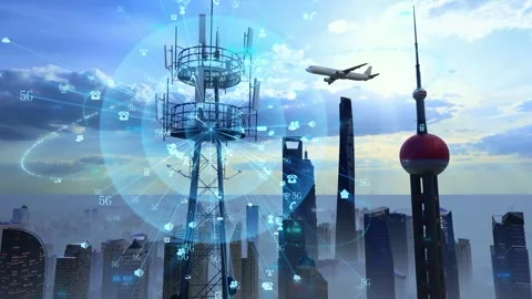 5G network communication and technology city information transmission Stock Footage 292636779