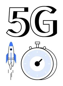 5G Network Concept with Rocket and Stopwatch Speed and Advanced Technology Stock Illustration