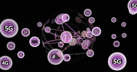 5G network connections and data processing over digital globe image Illustrazione stock