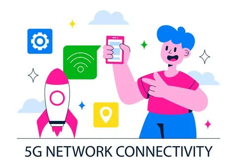 5G Network Connectivity Wireless Technology Vector Illustration Featuring T.. Stock Illustration