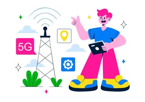 5G Network Connectivity Wireless Technology Vector Illustration Featuring T.. Stock Illustration