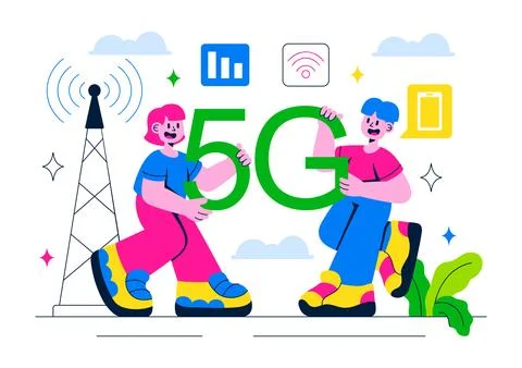 5G Network Connectivity Wireless Technology Vector Illustration Featuring T.. Stock Illustration