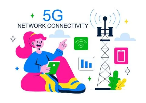 5G Network Connectivity Wireless Technology Vector Illustration Featuring T.. Stock Illustration
