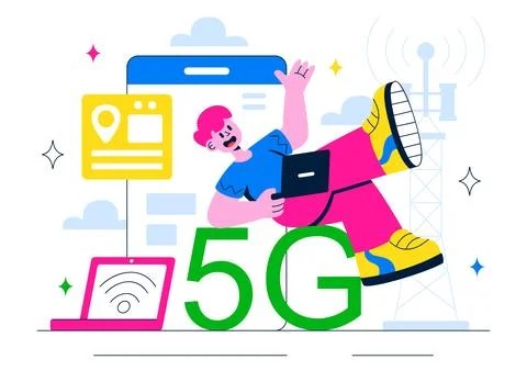 5G Network Connectivity Wireless Technology Vector Illustration Featuring T.. Stock Illustration