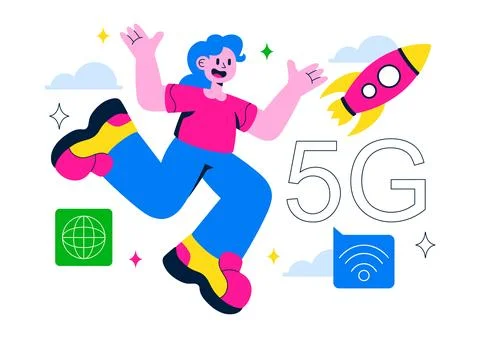 5G Network Connectivity Wireless Technology Vector Illustration Featuring T.. Stock Illustration