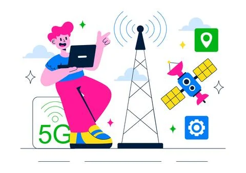 5G Network Connectivity Wireless Technology Vector Illustration Featuring T.. Stock Illustration