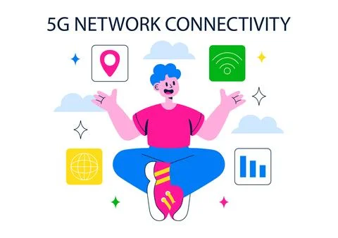 5G Network Connectivity Wireless Technology Vector Illustration Featuring T.. 스톡 일러스트