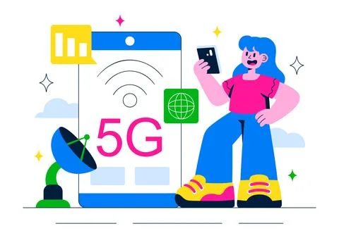 5G Network Connectivity Wireless Technology Vector Illustration Featuring T.. Stock Illustration