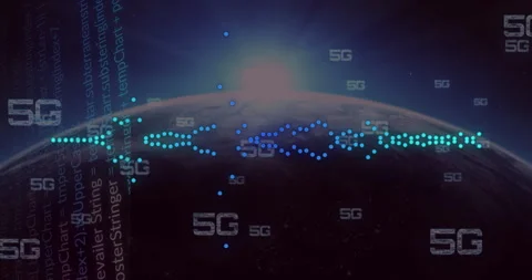 5G network coverage animation over Earth with digital data overlay Video stock 304862804
