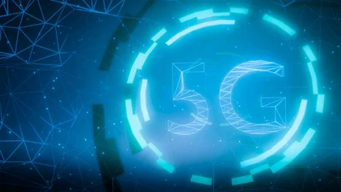 5G network digital hologram and internet  background.3D Rendering Stock Footage 196382224