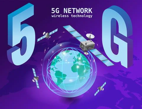 5G Network global internet technology of high speed data transmission satellite 스톡 일러스트