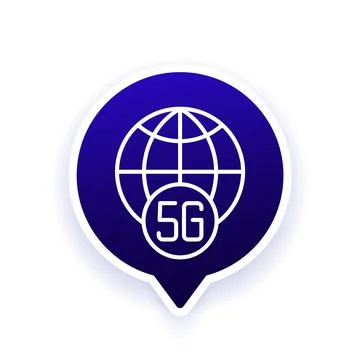 5G network icon with a globe, line design Illustrazione stock