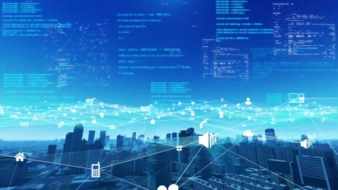5g network information technology and Internet of things smart city Stock Footage 198981049