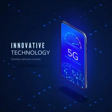 5G network innovation technology banner. Wireless systems and internet. Commu Stock Illustration