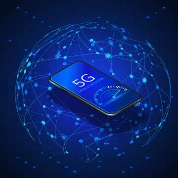 5G network innovation technology banner. Wireless systems and internet. Mobil Stock-Illustration