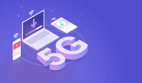 5G network internet connected by smartphone, tablet and computer laptop Stock Illustration