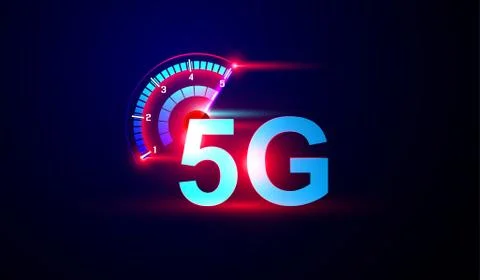 5G network internet logo with speed meter Vector. Stock Illustration