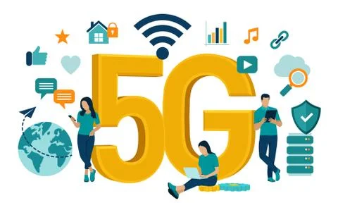 5G Network Internet Mobile technology concept. 5G wireless systems and intern Stock-Illustration
