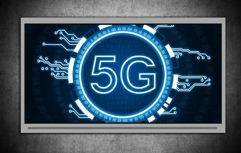 5G network internet mobile wireless interface icon on digital screen. Stock Illustration