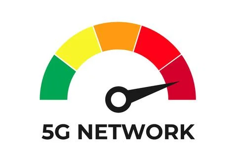 5G network internet speed with speedometer concept. Stock vector Stock Illustration