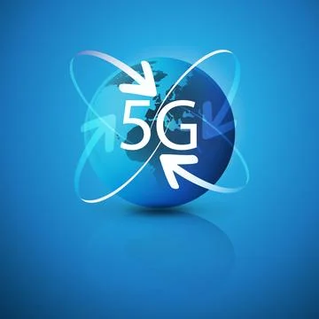 5G Network Label with Earth Globe and Arrows - Abstract Futuristic High Spe.. Stock Illustration