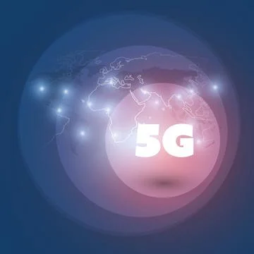 5G Network Label with Glowing Nodes - High Speed, Broadband Mobile Telecomm.. Stock Illustration