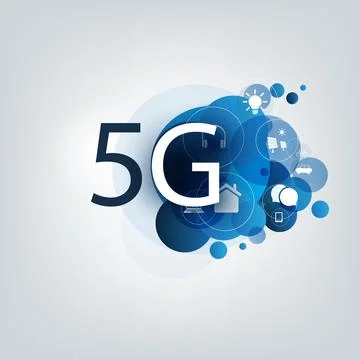 5G Network Label with Icons - High Speed, Broadband Mobile Telecommunicatio.. Stock Illustration