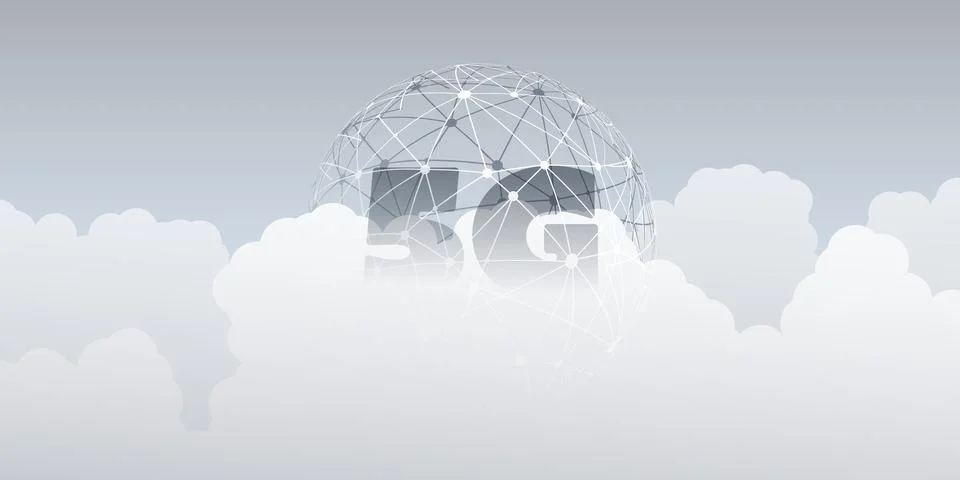 5G Network Label with Wireframe Globe - High Speed, Broadband Mobile Teleco.. Stock Illustration