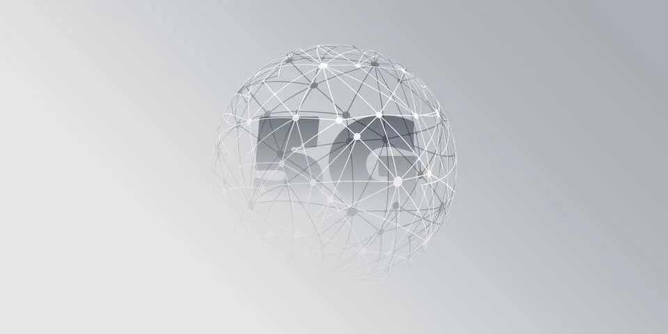 5G Network Label with Wireframe Globe - High Speed, Broadband Mobile Teleco.. Stock Illustration