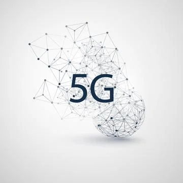 5G Network Label with Wireframe Mesh - High Speed, Broadband Mobile Telecom.. Stock Illustration