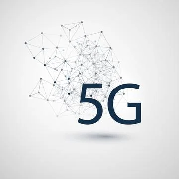 5G Network Label with Wireframe Mesh - High Speed, Broadband Mobile Telecom.. Stock Illustration