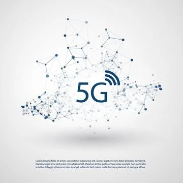 5G Network Label with Wireframe Mesh - High Speed, Broadband Mobile Telecom.. Stock Illustration