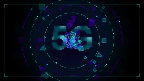 5G Network Logo Reveal 3D Geometric Particle Technology HUD Animation Vidéo 343624601