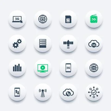 5g network, mobile communication, connection, mobile internet icons set 스톡 일러스트