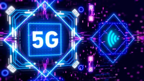 5G Network for mobile internet. Neon interface concept illustration. 스톡 일러스트