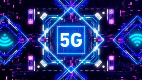 5G Network for mobile internet. Neon interface concept illustration. イラスト素材