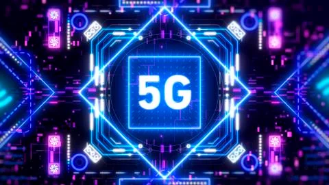 5G Network for mobile internet. Neon interface concept illustration. Illustrazione stock
