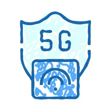 5g network protection shield doodle icon Stock Illustration
